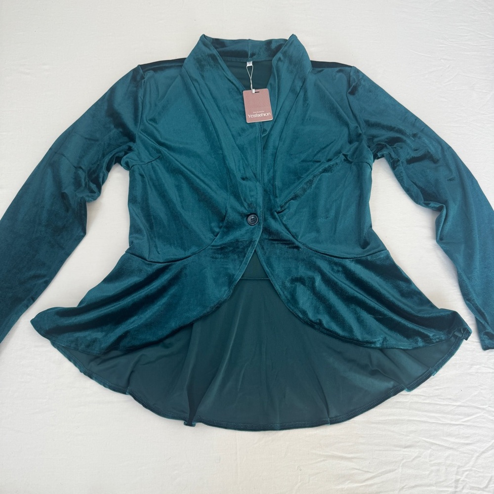 Voodoo Vixen Dark Green Velvet Peplum Button-Down Shirt